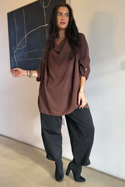 Suki Drape Cowl Blouse Chocolate /10=